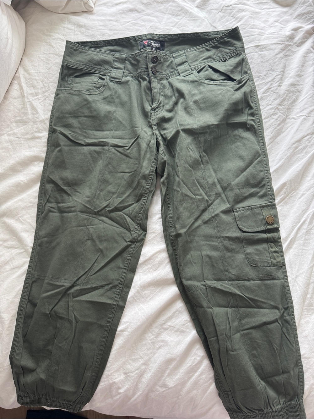 Guess Olive Green Cargo Pants with Utility Pocket